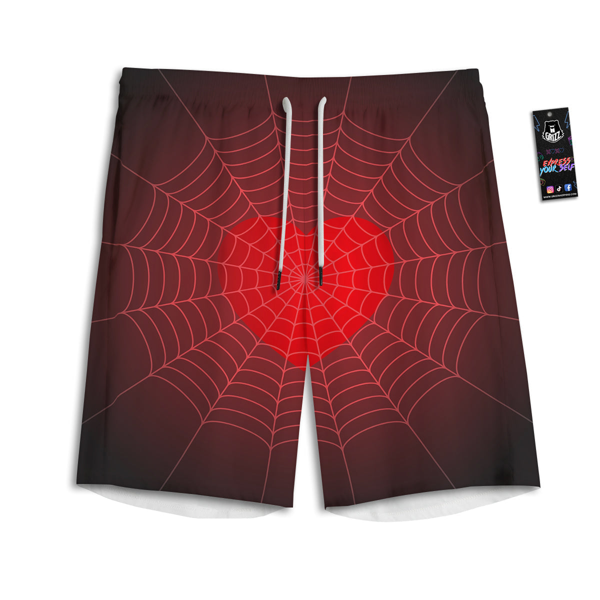 Red Heart Spider Web Print Men's Athletic Shorts