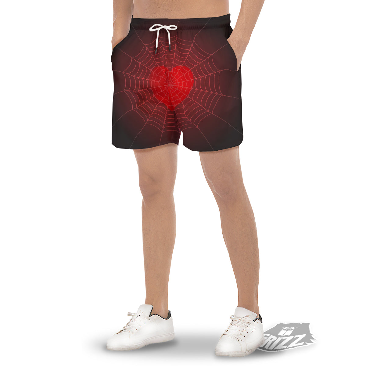 Red Heart Spider Web Print Men's Gym Shorts-grizzshop