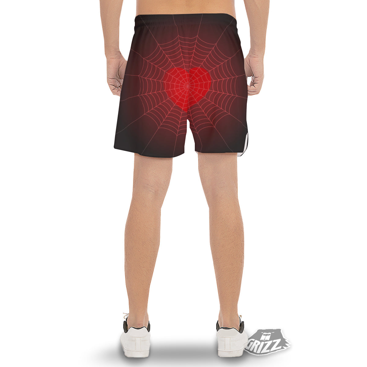 Red Heart Spider Web Print Men's Gym Shorts-grizzshop