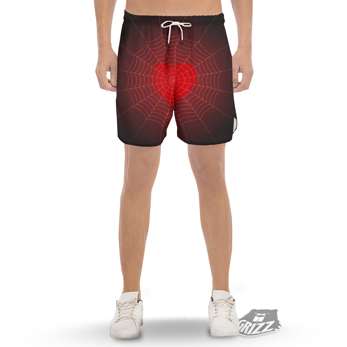 Red Heart Spider Web Print Men's Gym Shorts-grizzshop