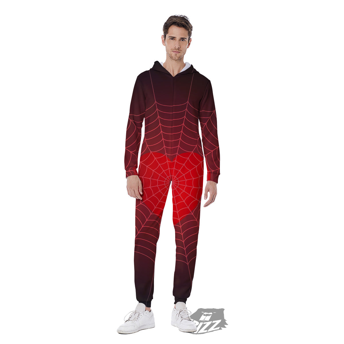 Red Heart Spider Web Print Men's Jumpsuit-grizzshop