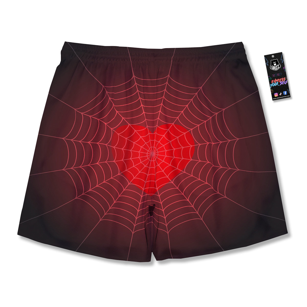 Red Heart Spider Web Print Men's Running Shorts-grizzshop