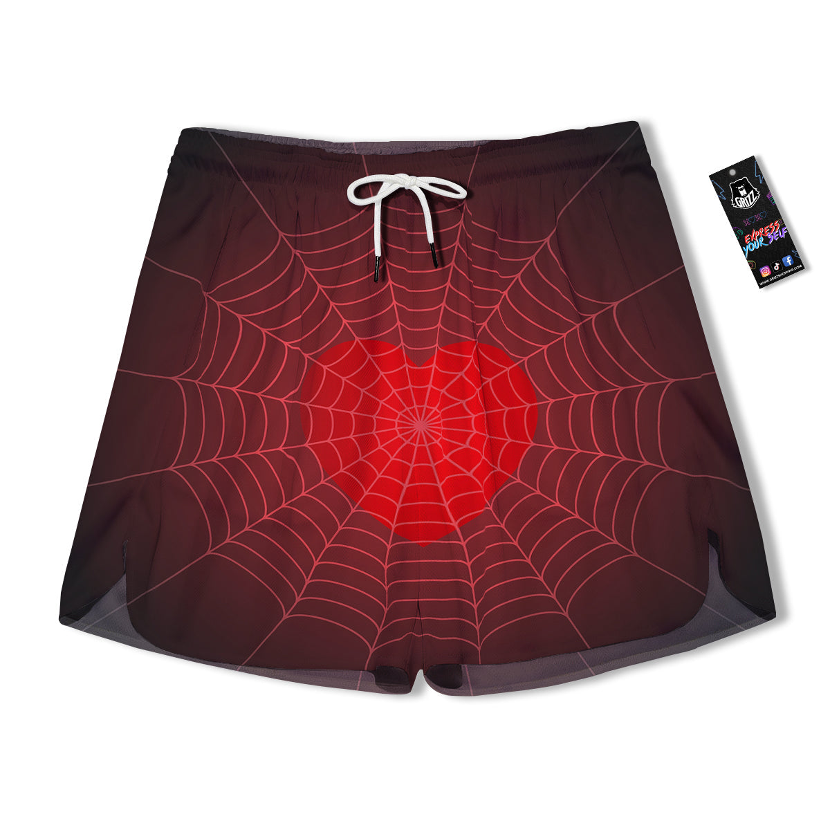 Red Heart Spider Web Print Men's Running Shorts-grizzshop