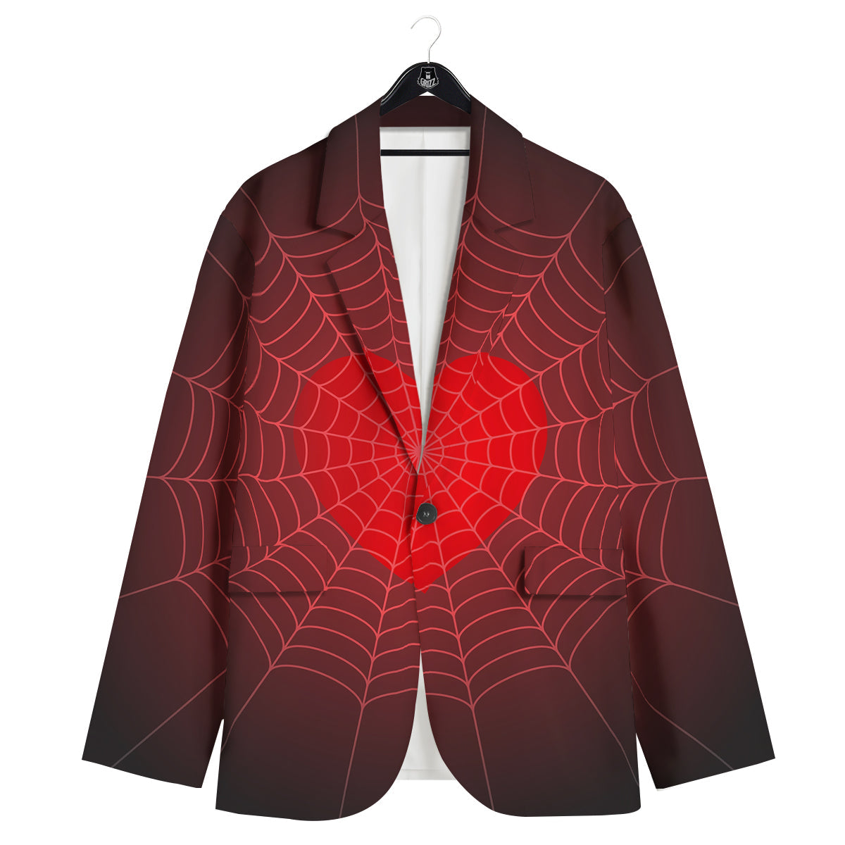 Red Heart Spider Web Print Men's Sport Coat-grizzshop