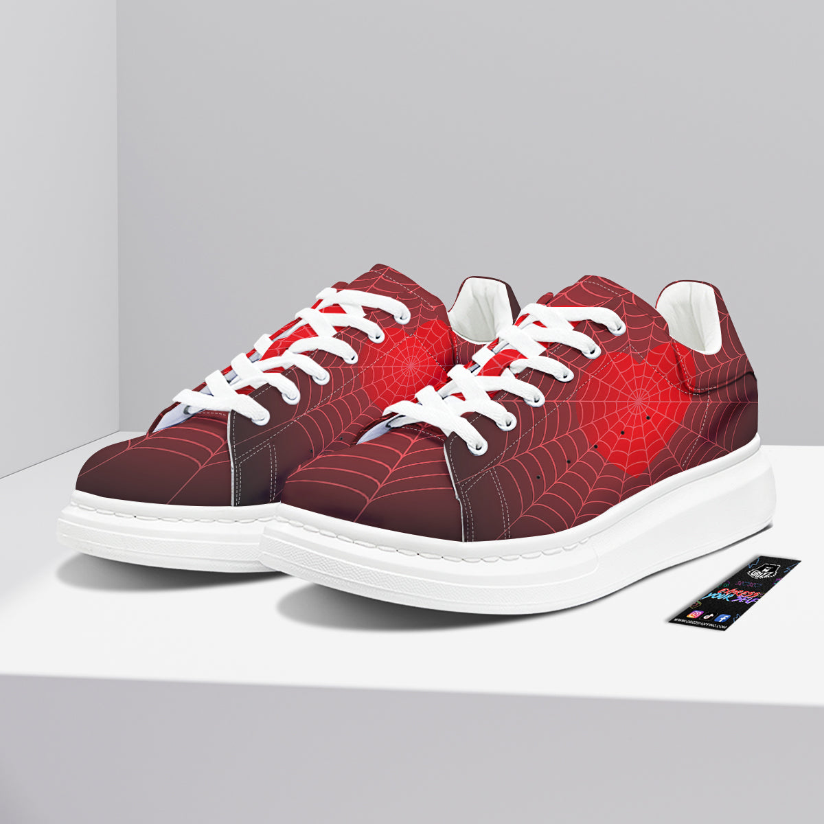 Red Heart Spider Web Print Platform Shoes-grizzshop