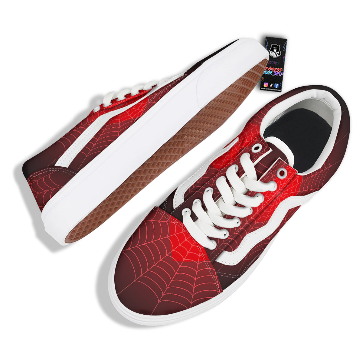 Red Heart Spider Web Print Skate Shoes-grizzshop