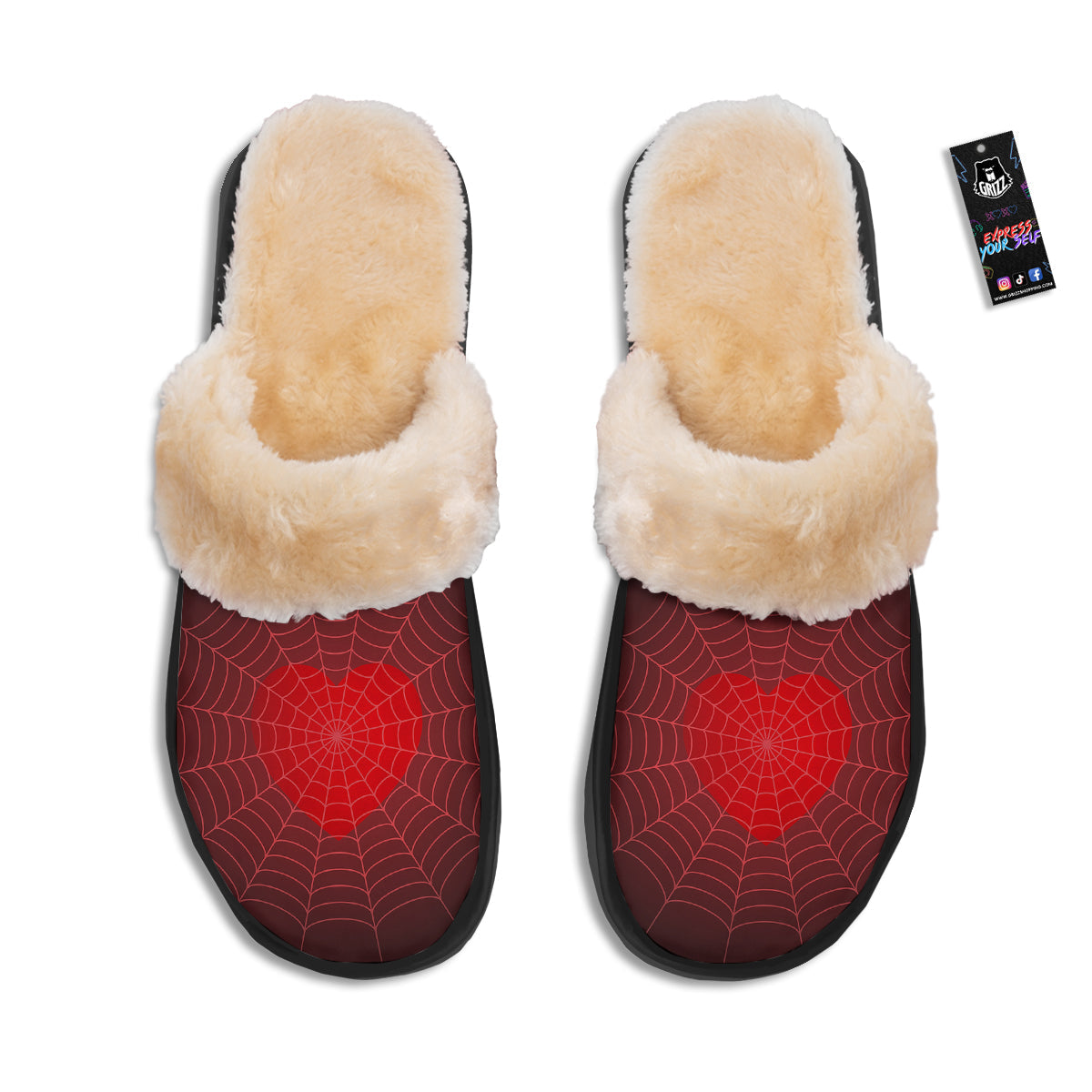 Red Heart Spider Web Print Slippers-grizzshop