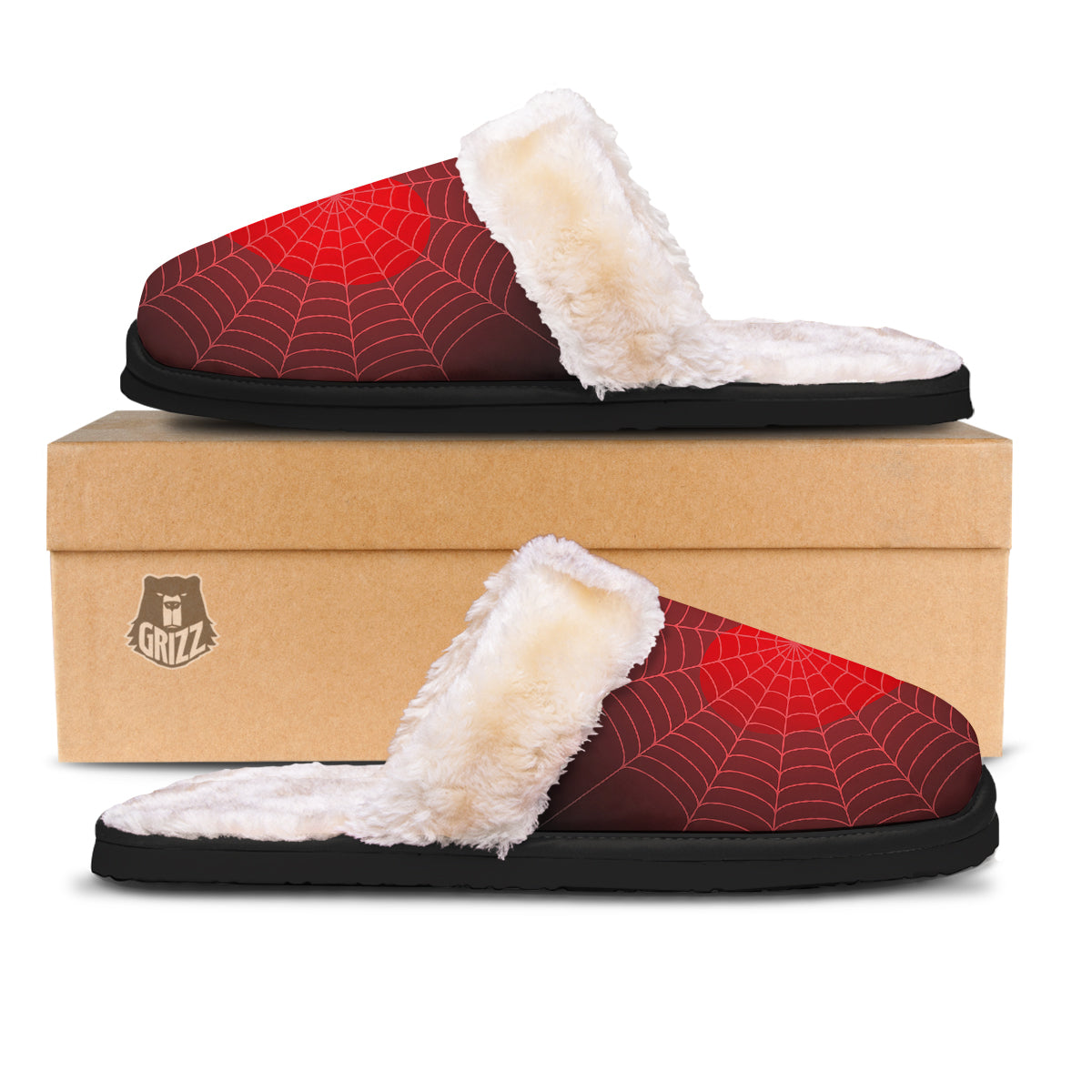 Red Heart Spider Web Print Slippers-grizzshop