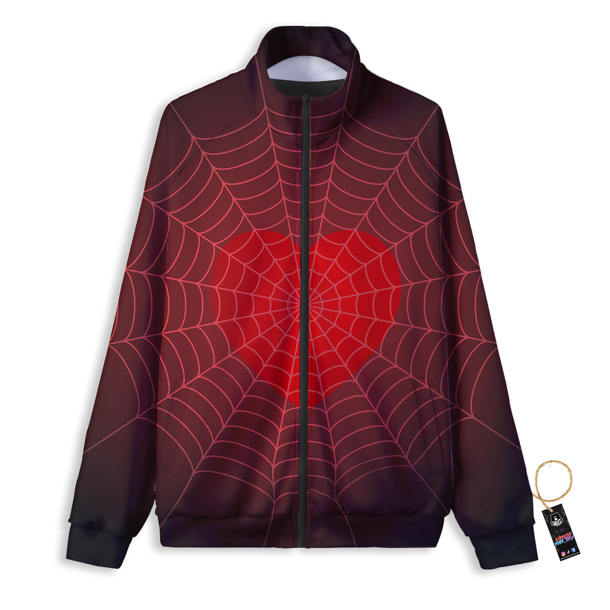 Red Heart Spider Web Print Track Jacket-grizzshop