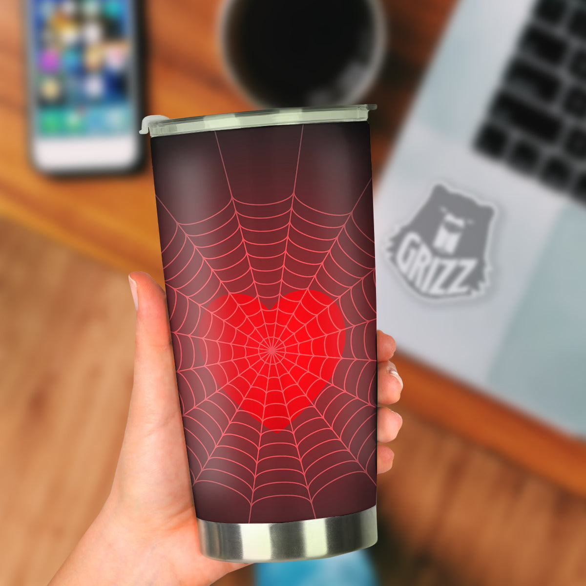 Red Heart Spider Web Print Tumbler-grizzshop