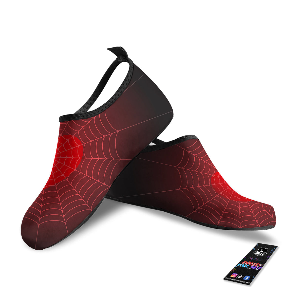 Red Heart Spider Web Print Water Shoes-grizzshop