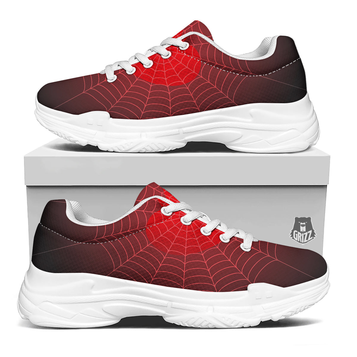 Red Heart Spider Web Print White Chunky Shoes-grizzshop