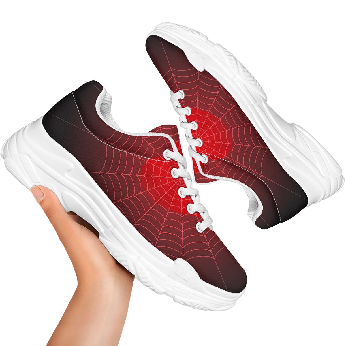 Red Heart Spider Web Print White Chunky Shoes-grizzshop