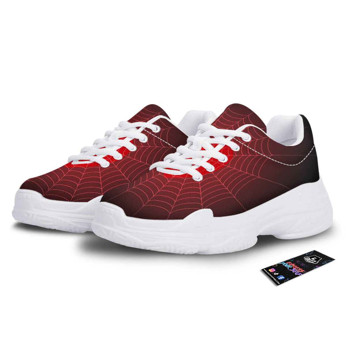 Red Heart Spider Web Print White Chunky Shoes-grizzshop
