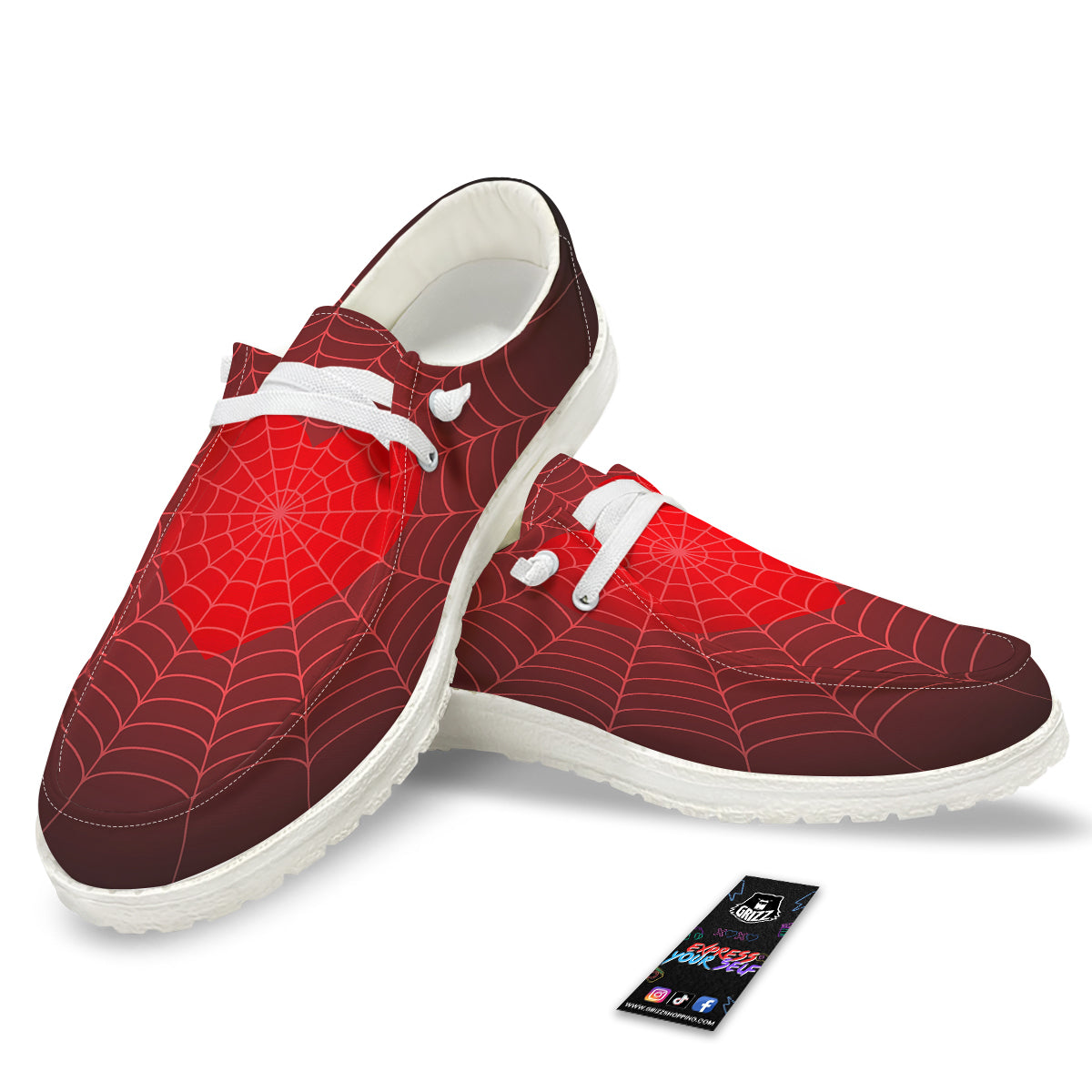 Red Heart Spider Web Print White Loafers-grizzshop