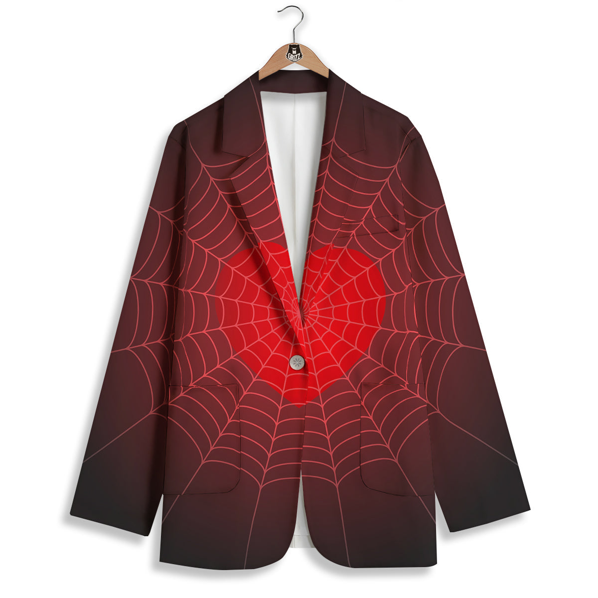 Red Heart Spider Web Print Women's Blazer-grizzshop