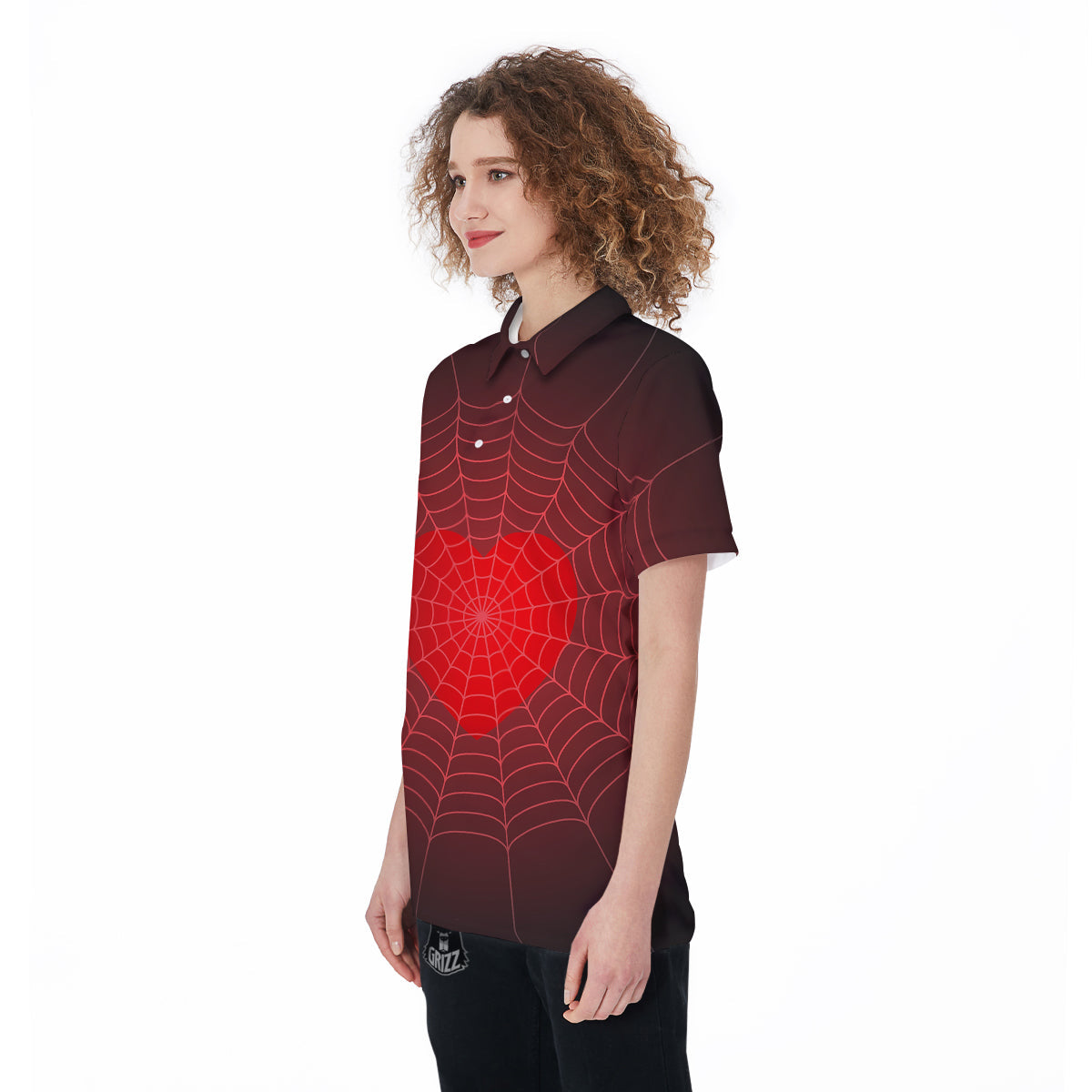Red Heart Spider Web Print Women's Golf Shirts-grizzshop