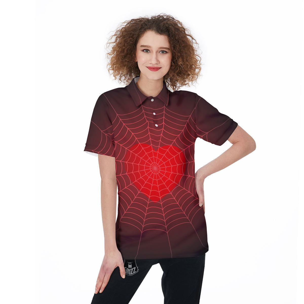 Red Heart Spider Web Print Women's Golf Shirts-grizzshop