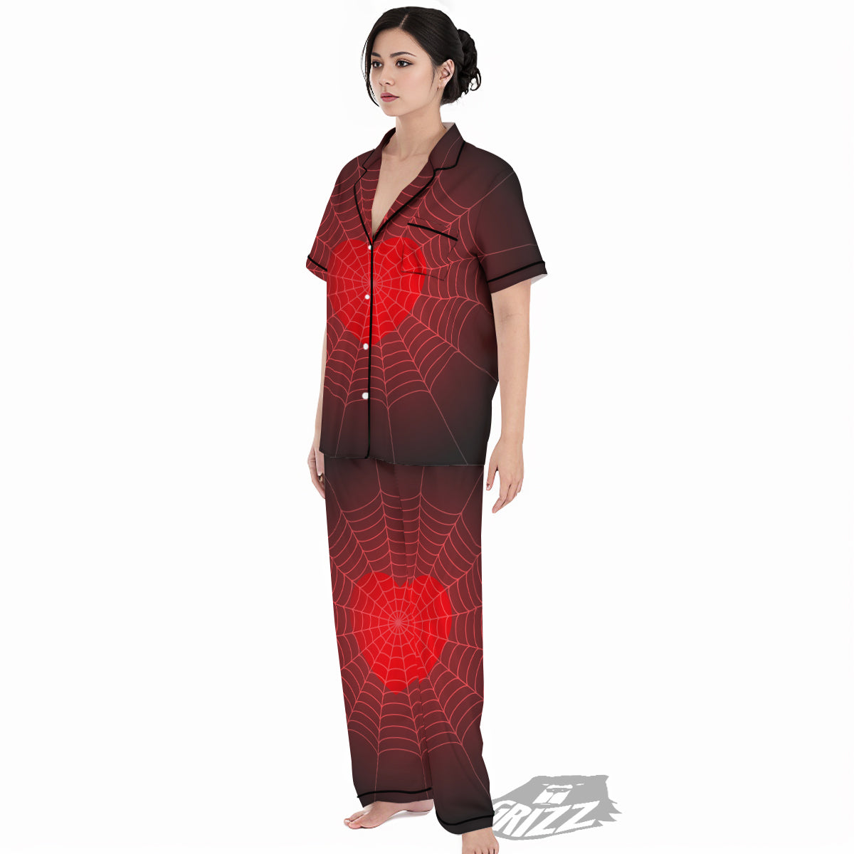 Red Heart Spider Web Print Women's Pajamas Set-grizzshop