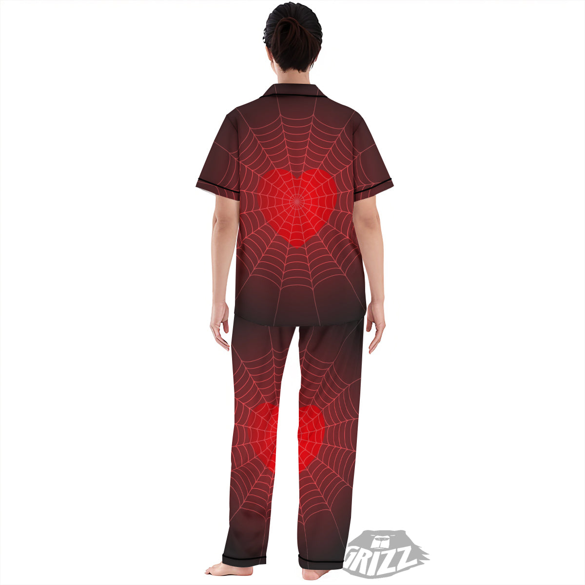 Red Heart Spider Web Print Women's Pajamas Set-grizzshop