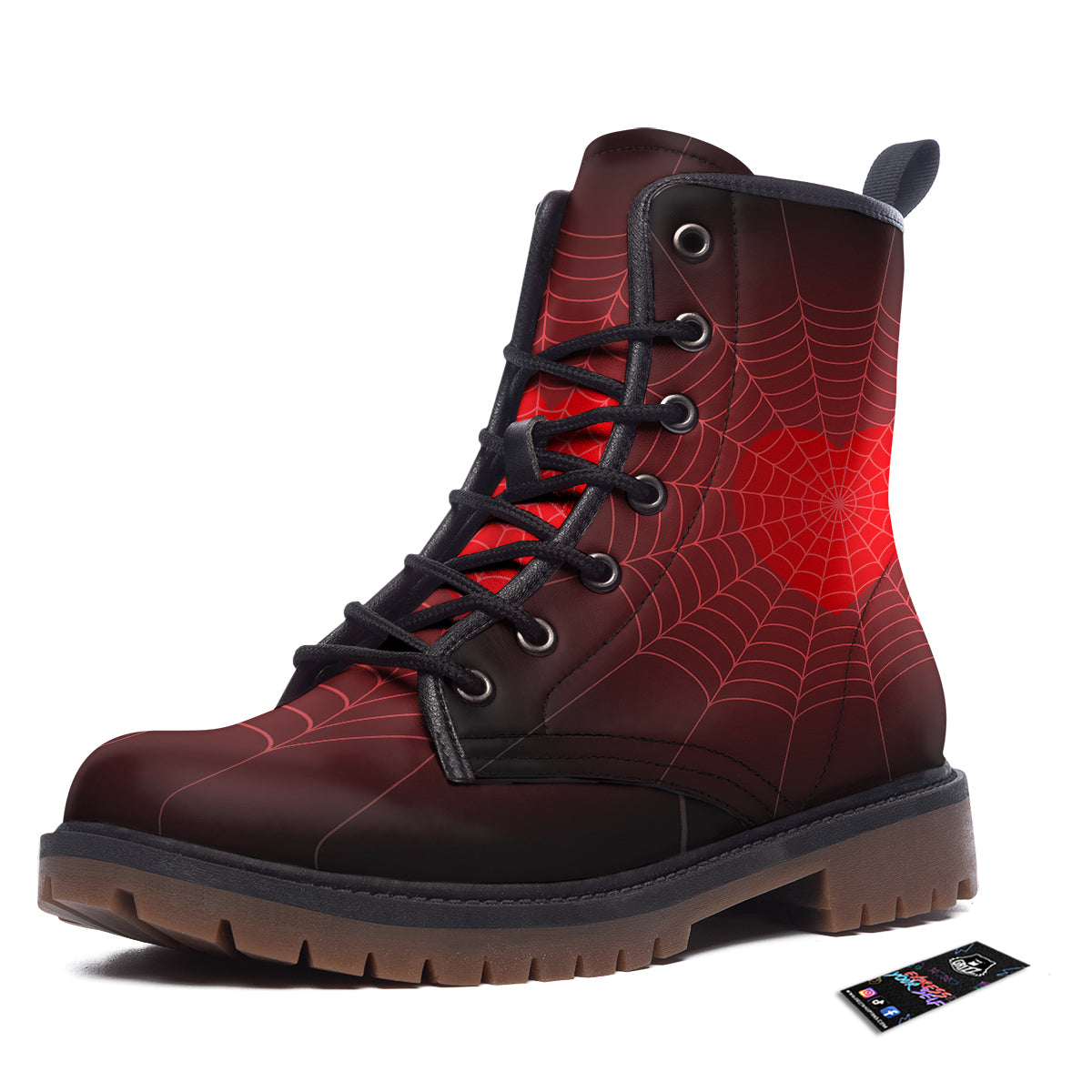 Red Heart Spider Web Print Work Boots-grizzshop