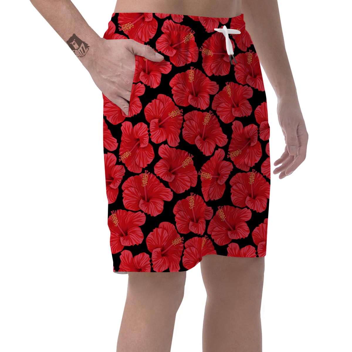 Red Hibiscus Flower Hawaiian Print Men's Shorts-grizzshop