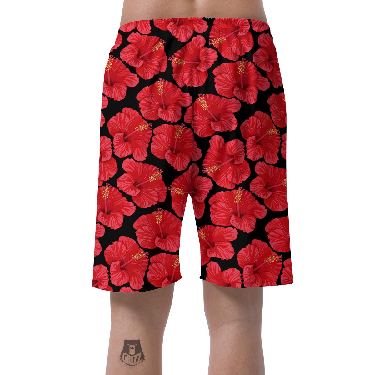 Red Hibiscus Flower Hawaiian Print Men's Shorts-grizzshop