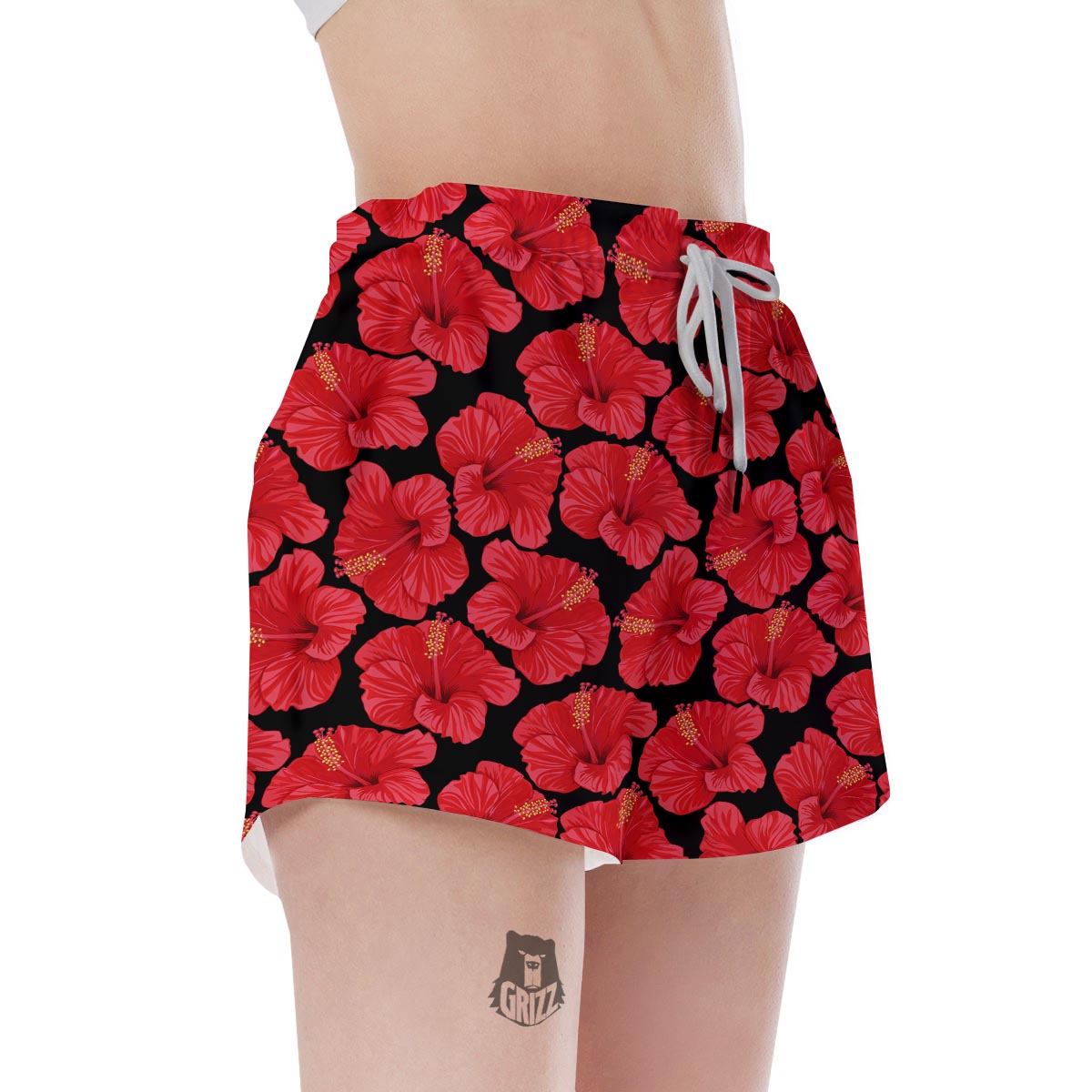 Red Hibiscus Flower Hawaiian Print Women's Shorts-grizzshop