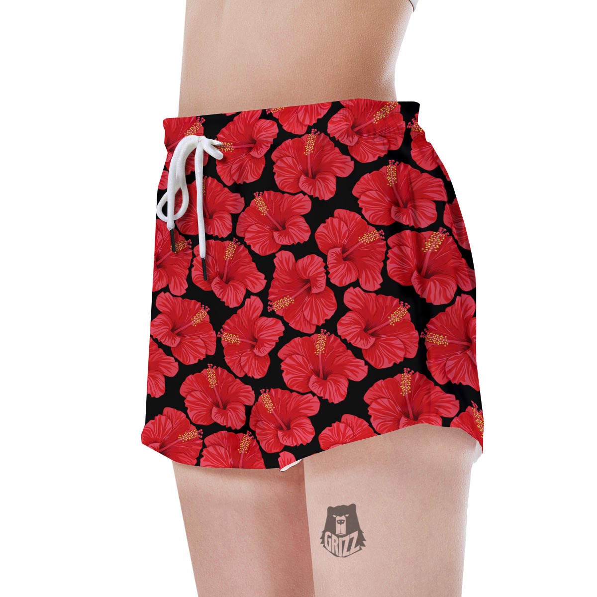 Red Hibiscus Flower Hawaiian Print Women's Shorts-grizzshop