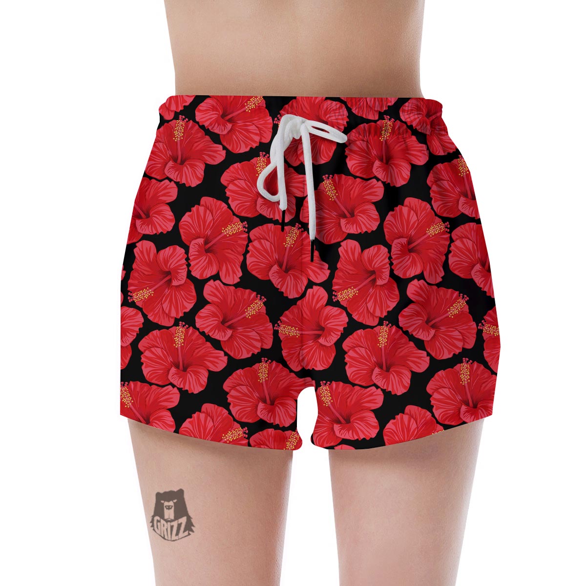 Red Hibiscus Flower Hawaiian Print Women's Shorts-grizzshop