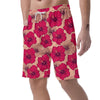 Red Hibiscus Flower Print Men's Shorts-grizzshop