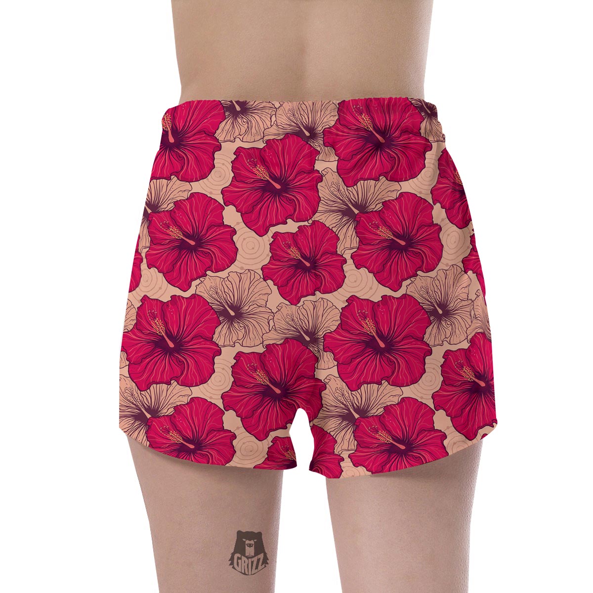 Red Hibiscus Flower Print Women's Shorts-grizzshop