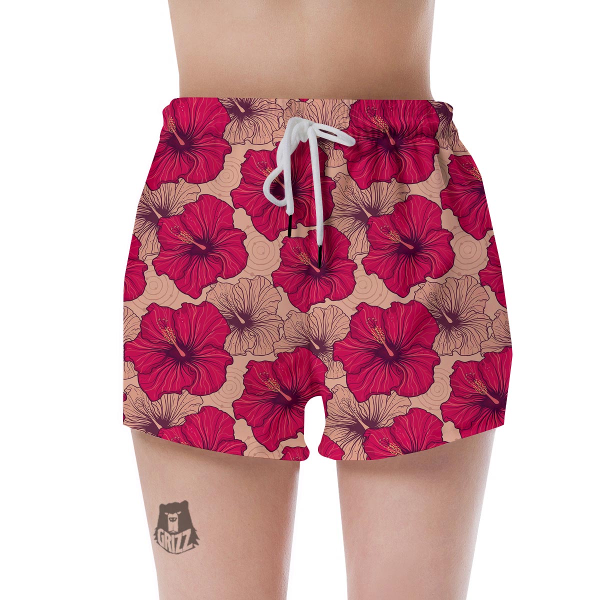 Red Hibiscus Flower Print Women's Shorts-grizzshop