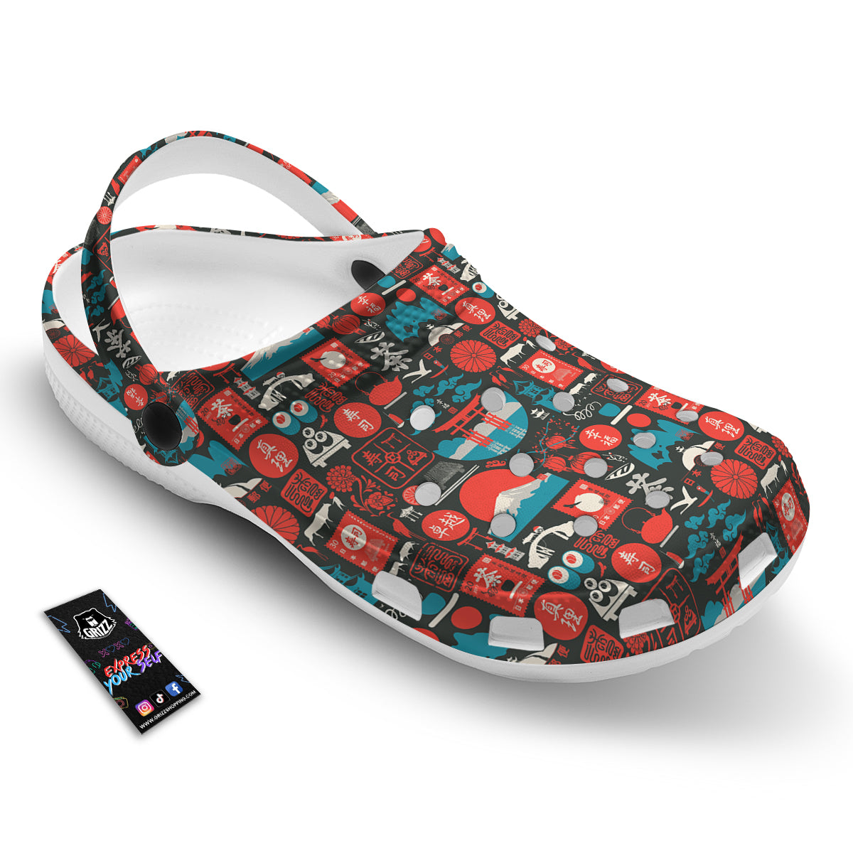 Red Japanese Characters Print Pattern Clog-grizzshop