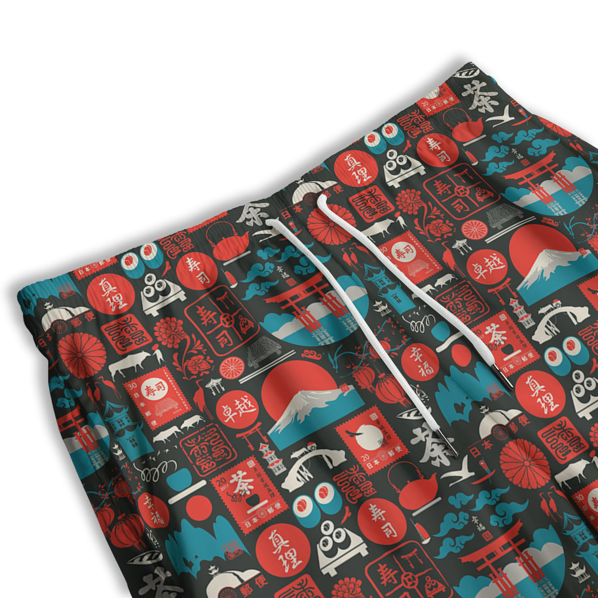 Red Japanese Characters Print Pattern Men's Athletic Shorts