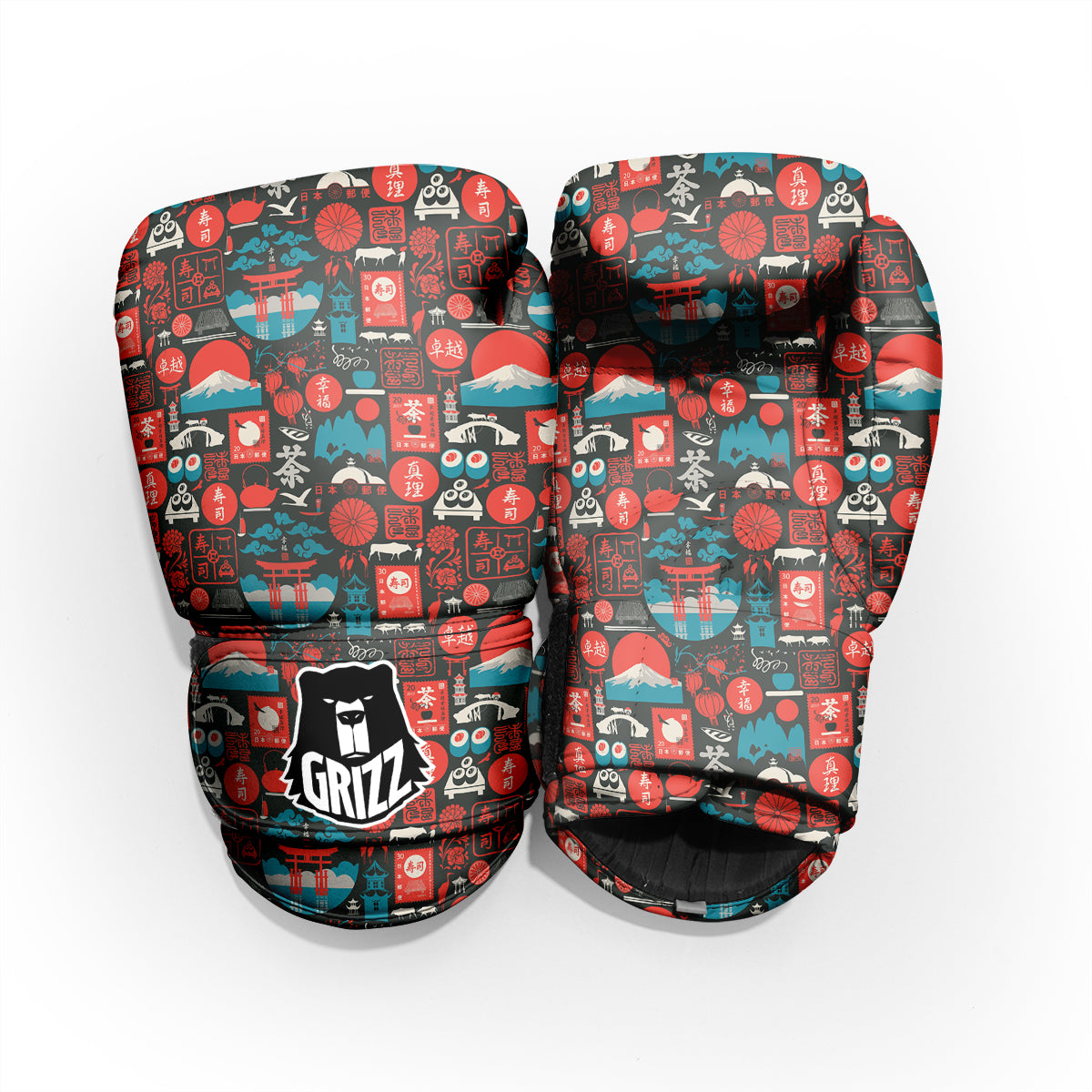 Red Japanese Characters Print Pattern Pro Boxing Glove