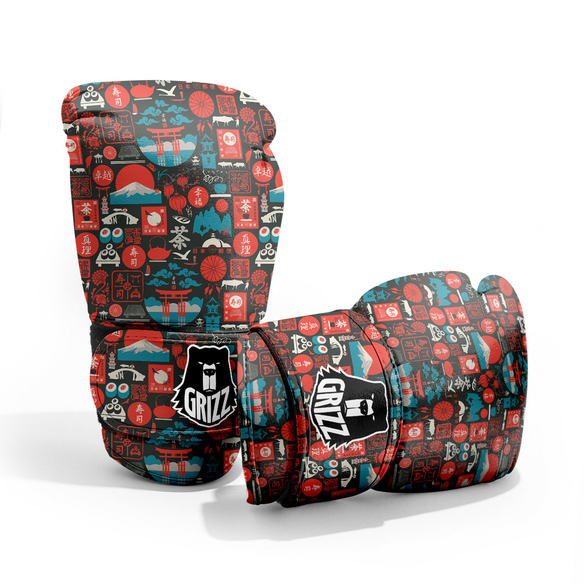 Red Japanese Characters Print Pattern Pro Boxing Glove