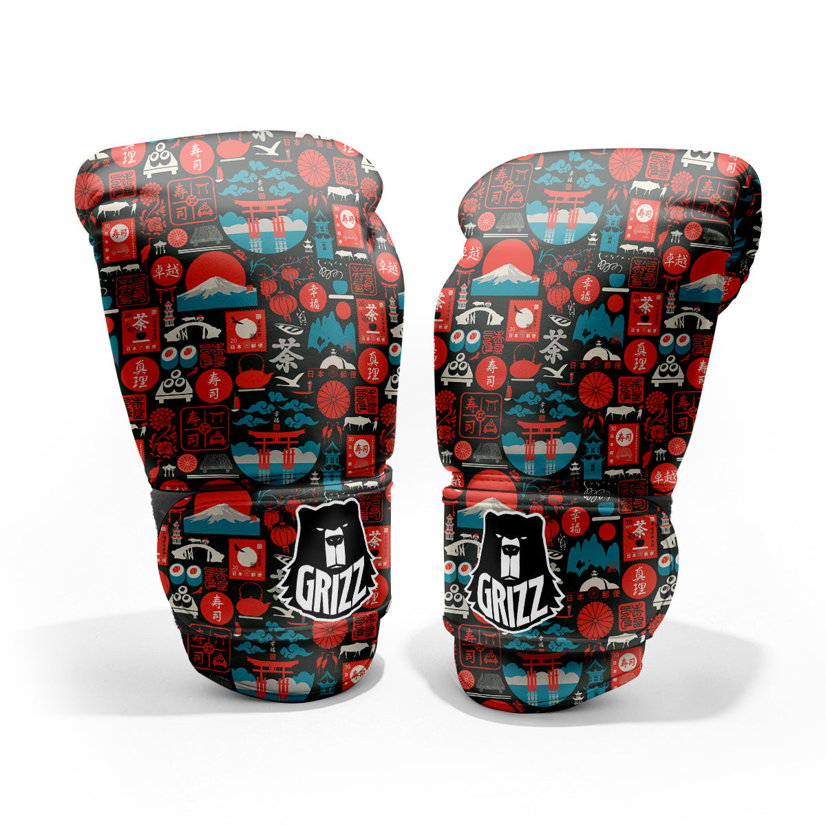 Red Japanese Characters Print Pattern Pro Boxing Glove
