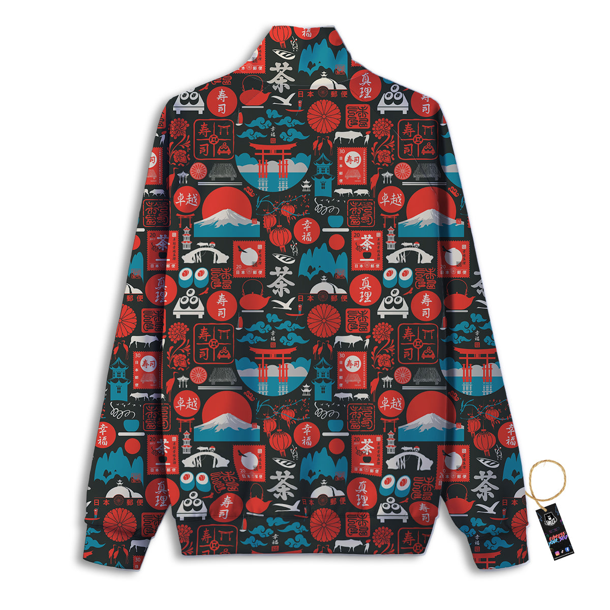 Red Japanese Characters Print Pattern Track Jacket-grizzshop