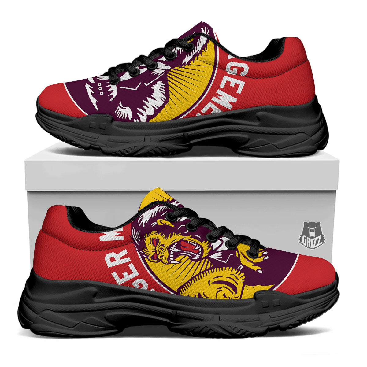 Red King Kong Gorilla Print Black Chunky Shoes-grizzshop