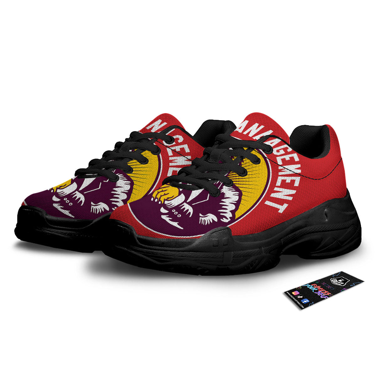 Red King Kong Gorilla Print Black Chunky Shoes-grizzshop