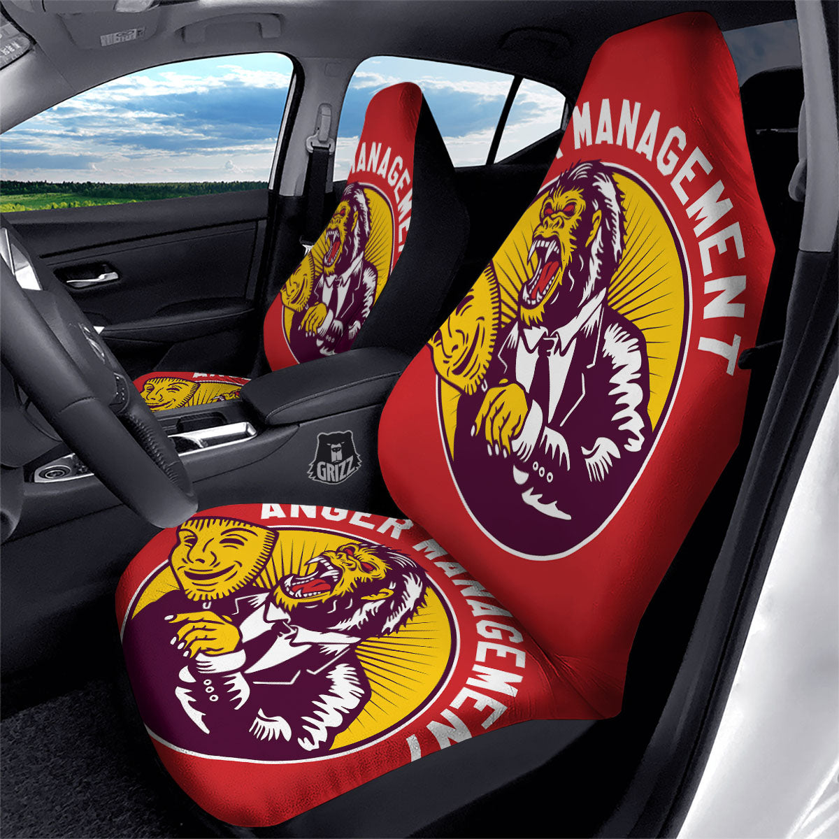 Red King Kong Gorilla Print Car Seat Covers-grizzshop