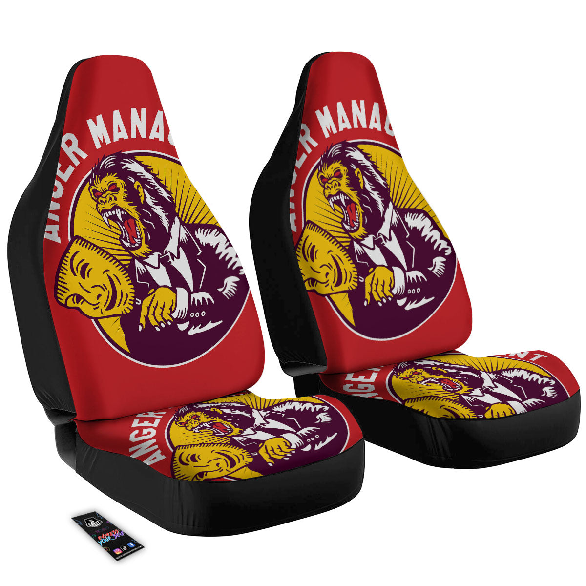 Red King Kong Gorilla Print Car Seat Covers-grizzshop