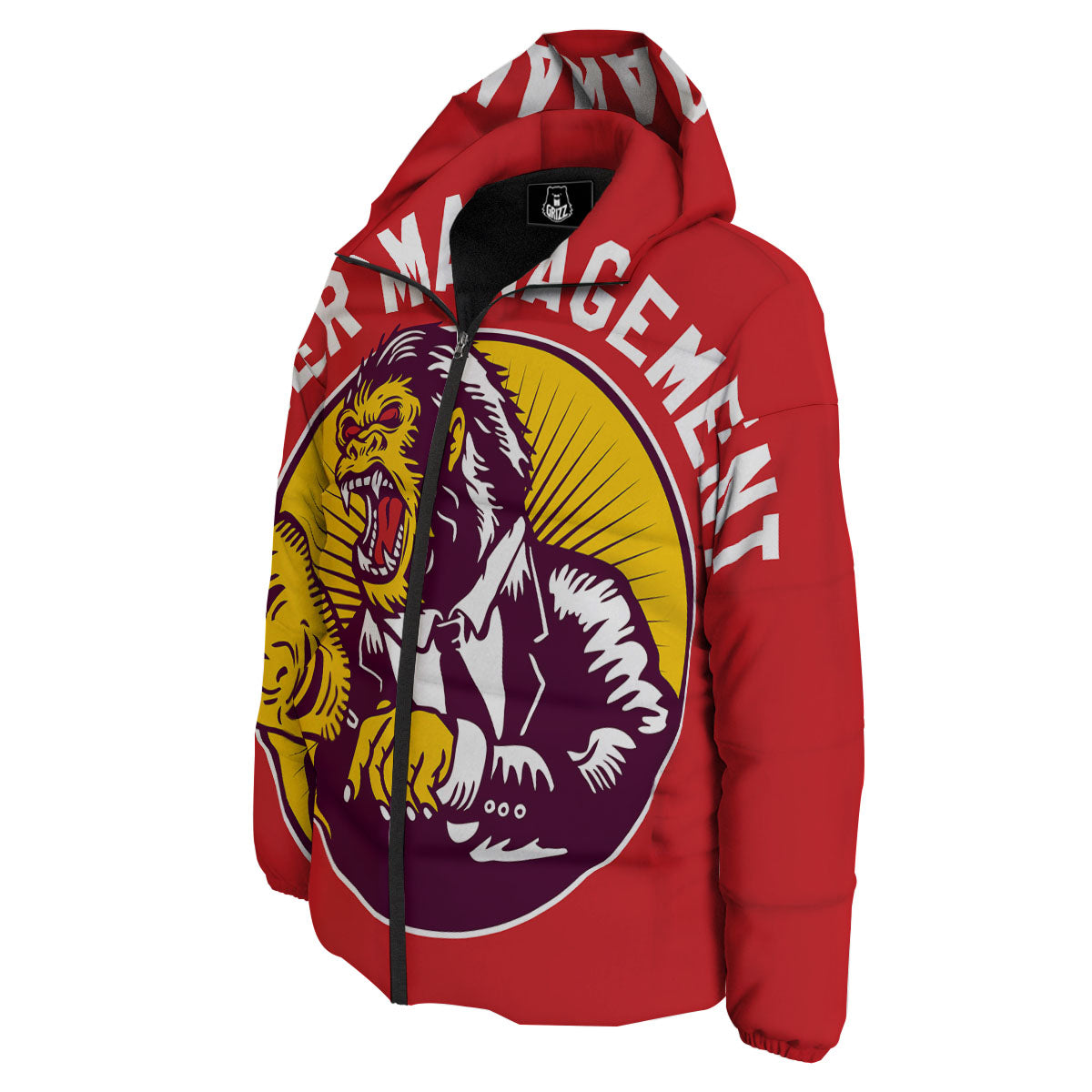Red King Kong Gorilla Print Down Jacket-grizzshop