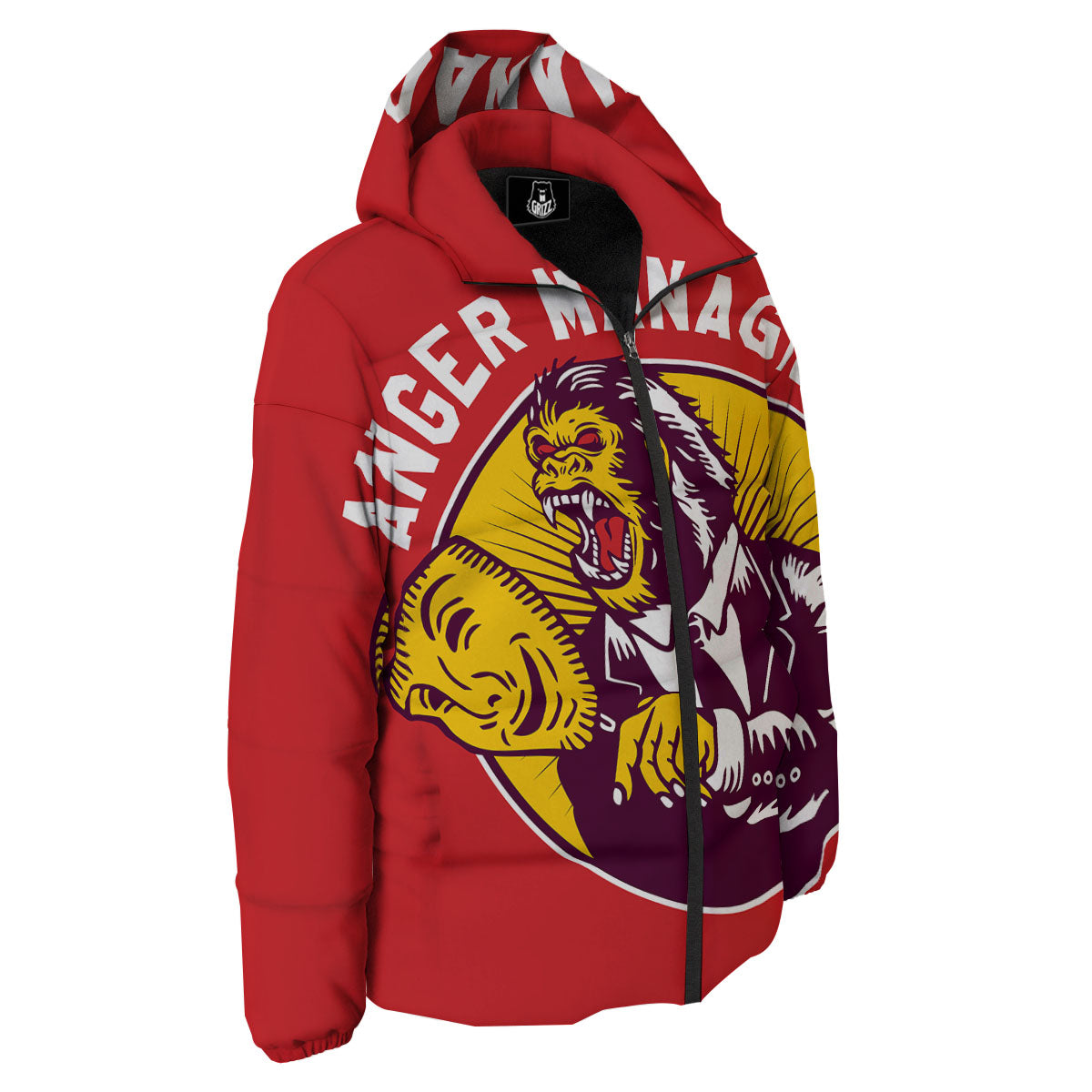 Red King Kong Gorilla Print Down Jacket-grizzshop