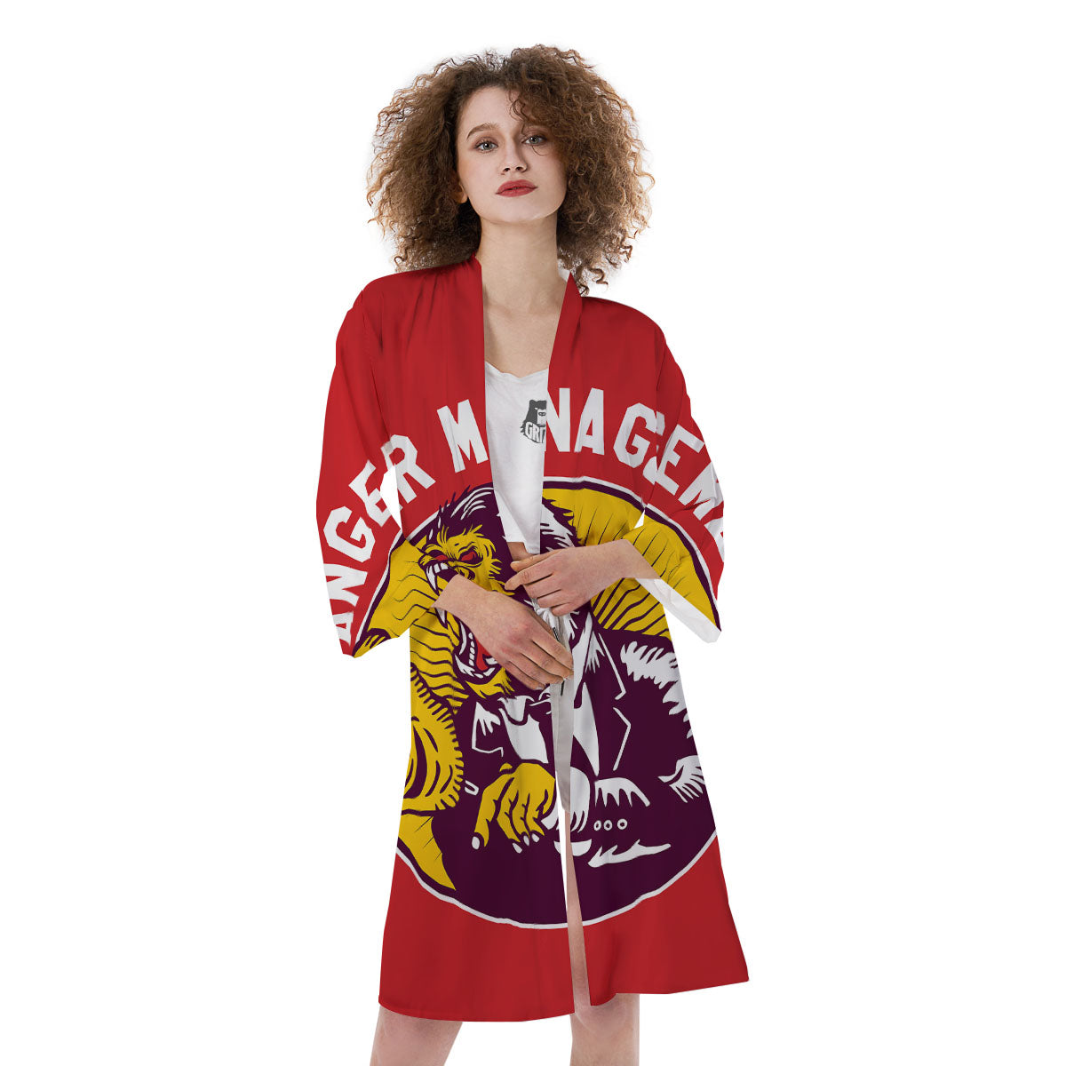 Red King Kong Gorilla Print Kimono-grizzshop