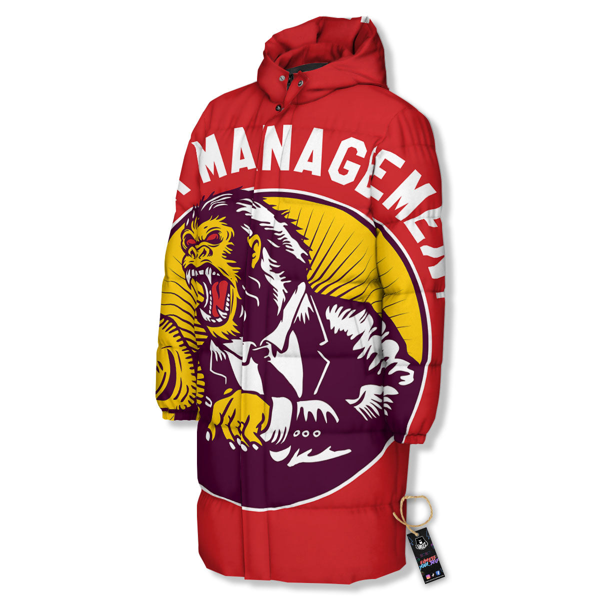 Red King Kong Gorilla Print Long Down Jacket-grizzshop
