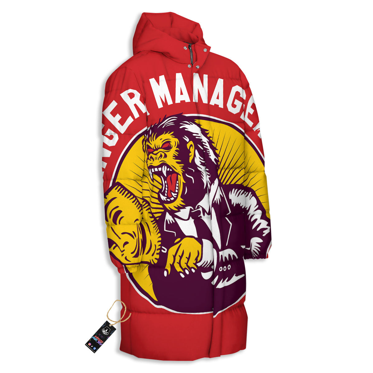 Red King Kong Gorilla Print Long Down Jacket-grizzshop
