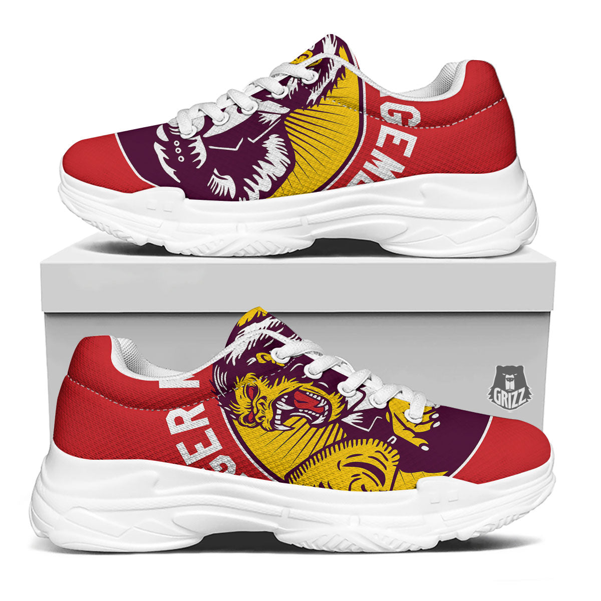 Red King Kong Gorilla Print White Chunky Shoes-grizzshop