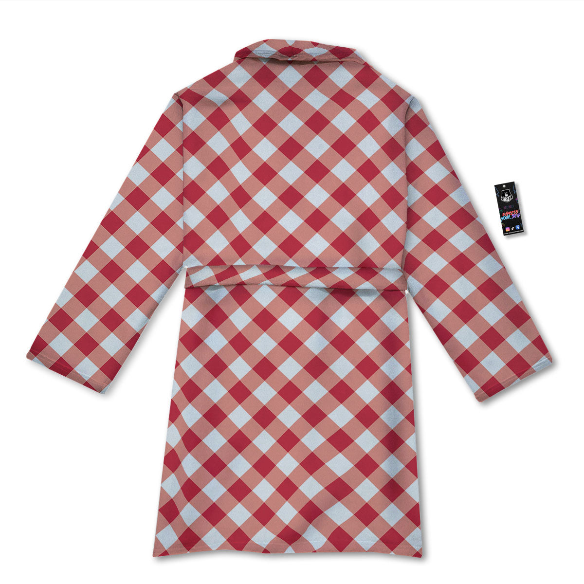 Red Lava And White Gingham Print Bathrobe-grizzshop